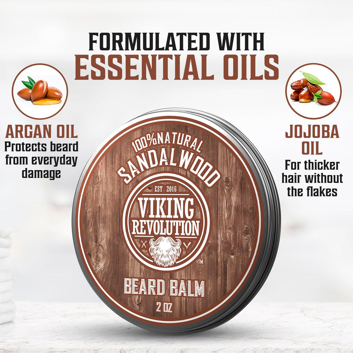 Sandalwood Beard Balm and Beard Oil Bundle with Argan and Jojoba Oils Y67489