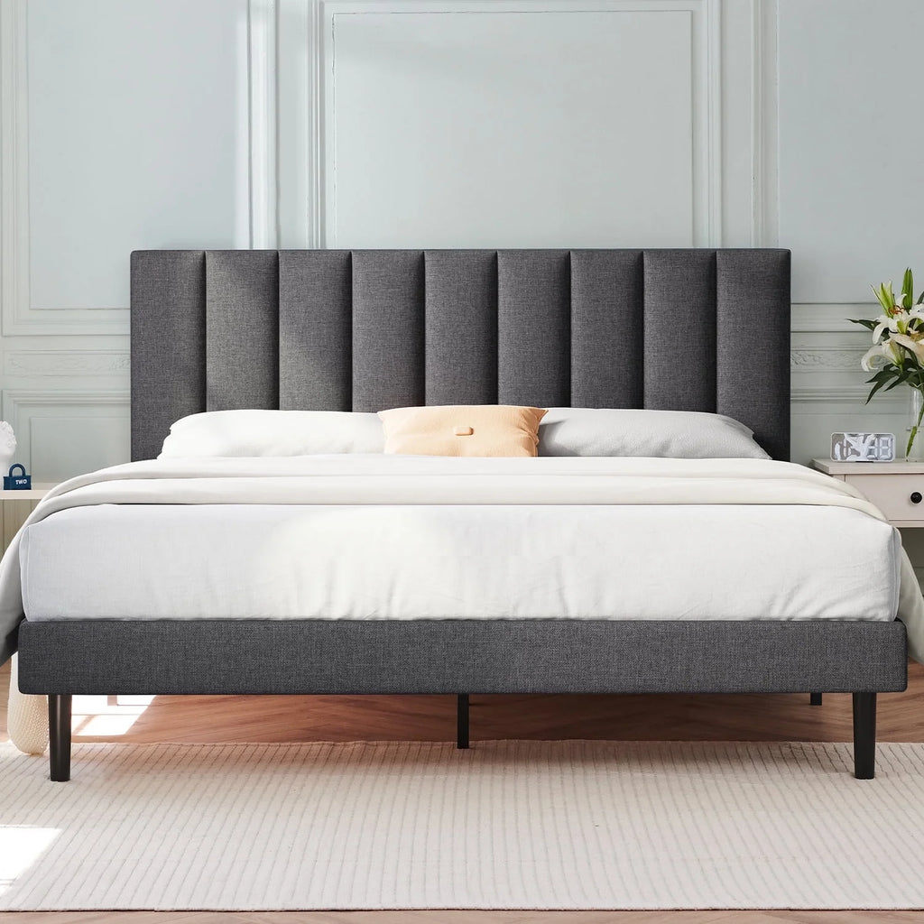 Full Light Gray Upholstered Platform Bed Frame X1491