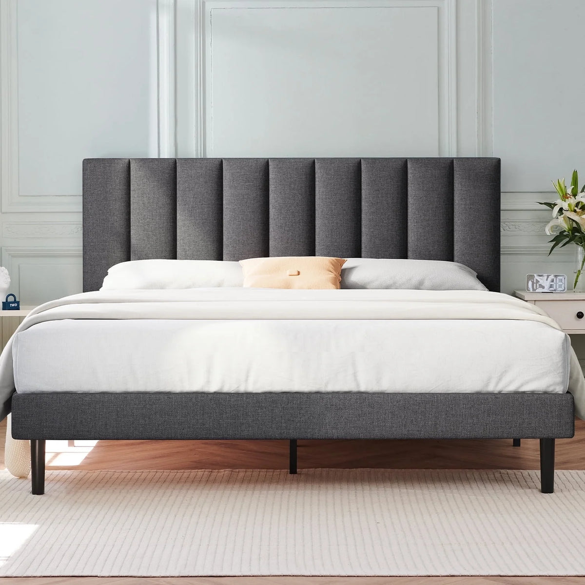 Full Light Gray Upholstered Platform Bed Frame X1491