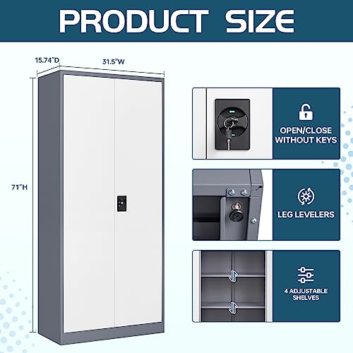 Black Steel Storage Cabinet with Doors and 5 Shelves X994