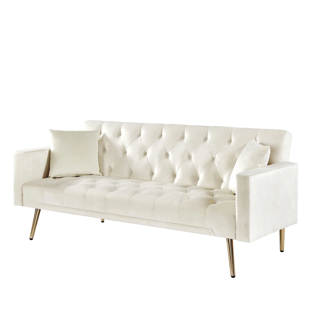 Cream White Convertible Folding Futon Sofa Bed I64712