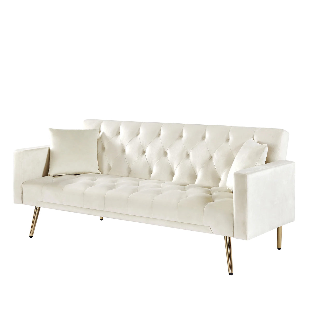 Cream White Convertible Folding Futon Sofa Bed I64712