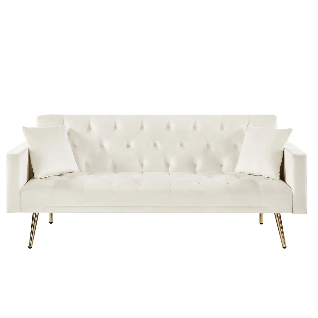Cream White Convertible Folding Futon Sofa Bed I64712