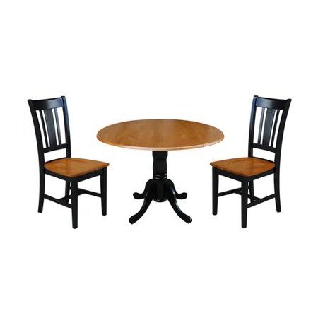 Black 3 Piece Drop Leaf Solid Wood Dining Set H72419