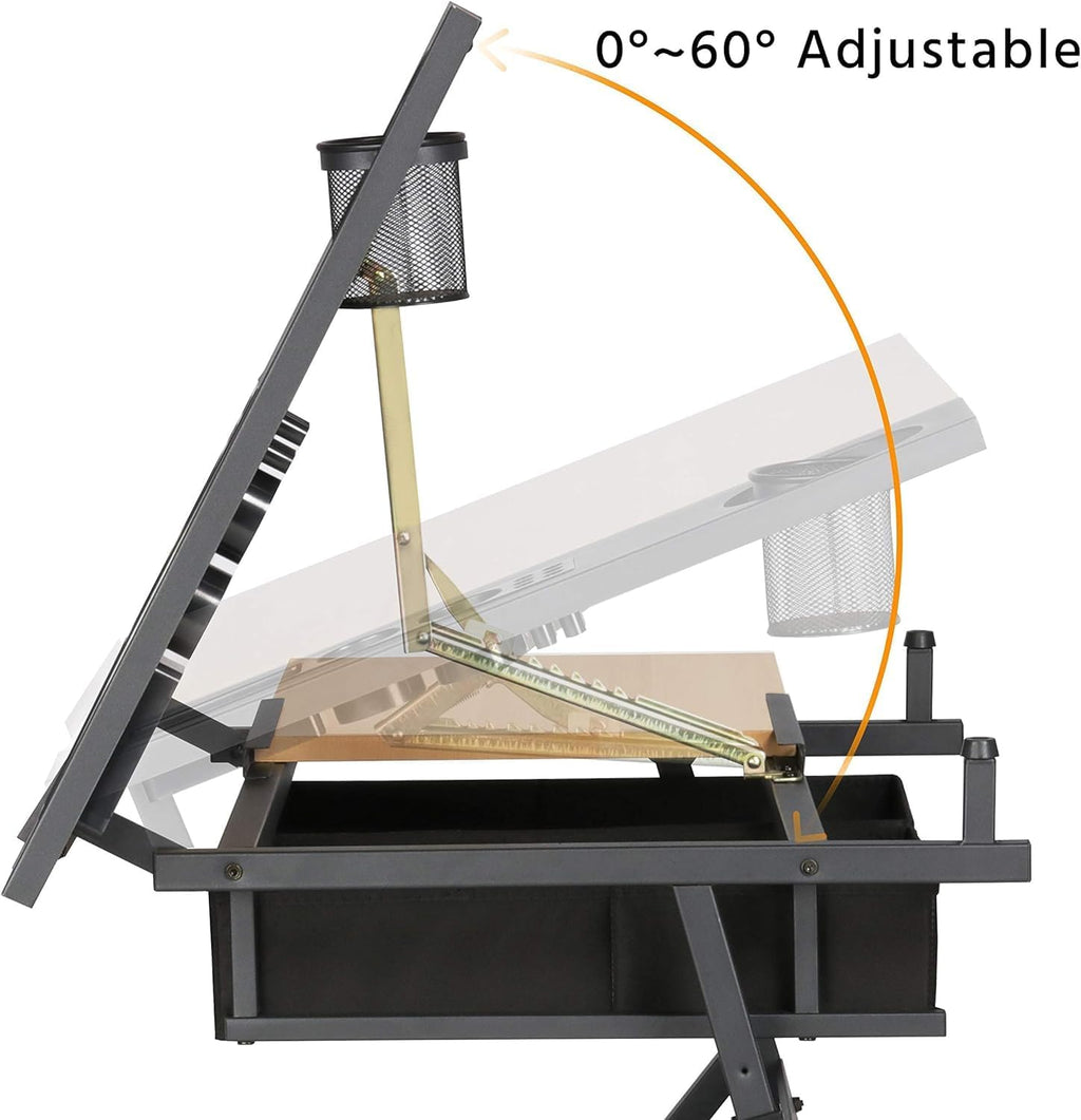 Height Adjustable Drafting Table with Tilting Tabletop and Storage Drawers G541