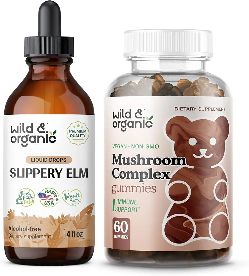 Slippery Elm Tincture 4 fl oz & Immune Mushroom Complex Gummies Q1761