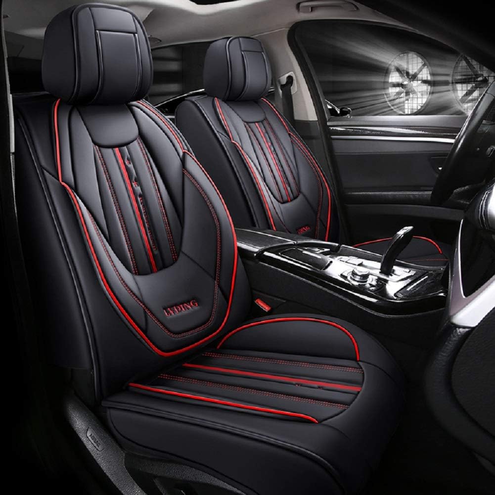 Black PU Leather Car Seat Covers 5 Seats Full Set P9814