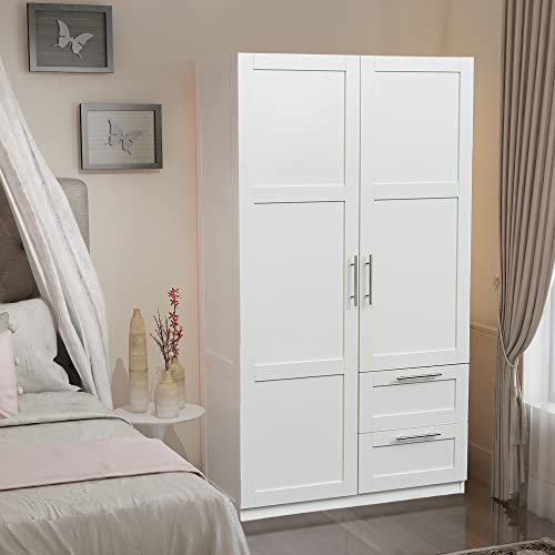 White Tall Kitchen Pantry Cabinet with 2 Doors and 2 Drawers H170553