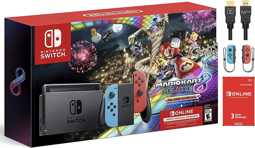 Neon Blue and Neon Red Nintendo Switch Console with Mario Kart 8 Deluxe and 3 Month Switch Online Membership B39541