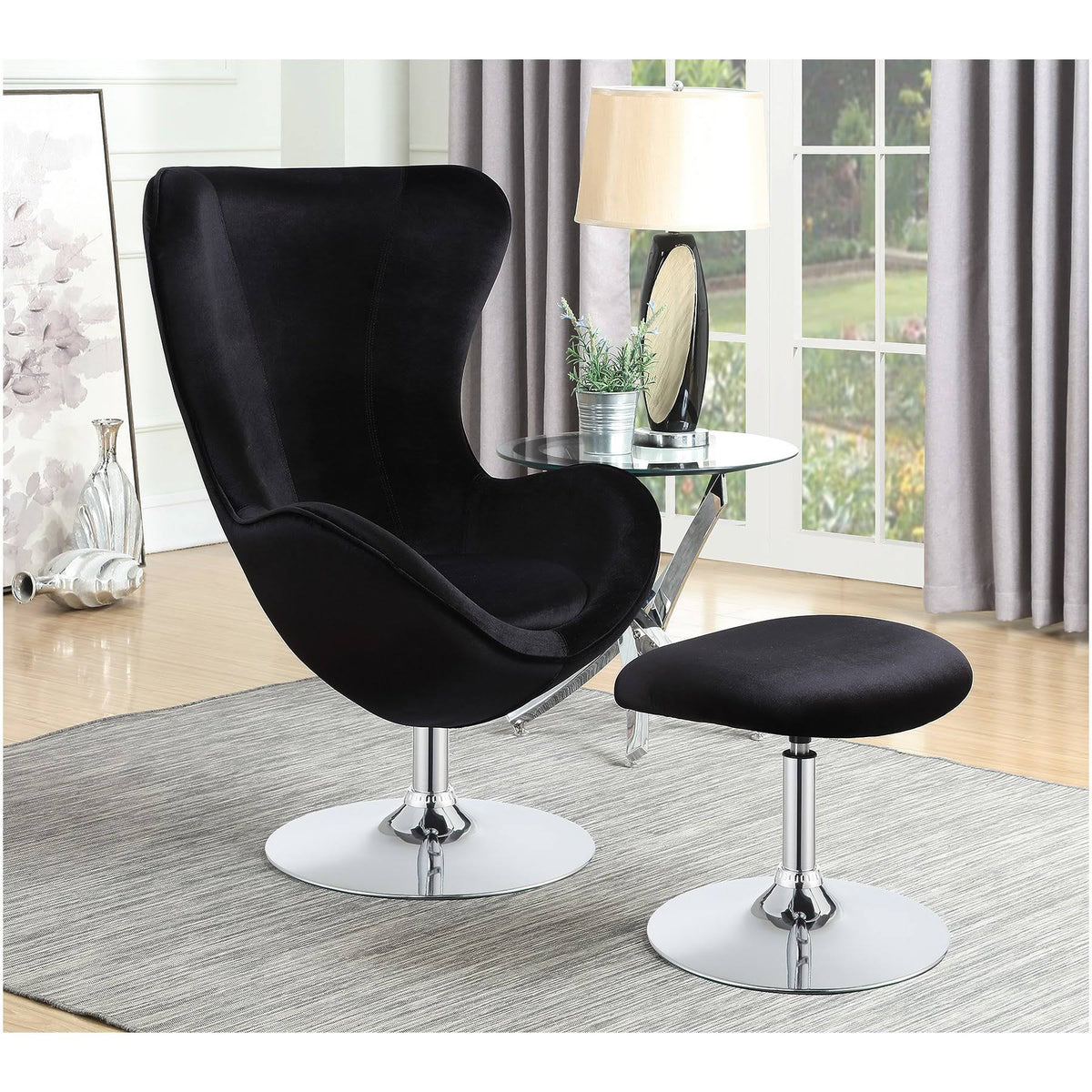 Black Accent Chair with Ottoman Q976