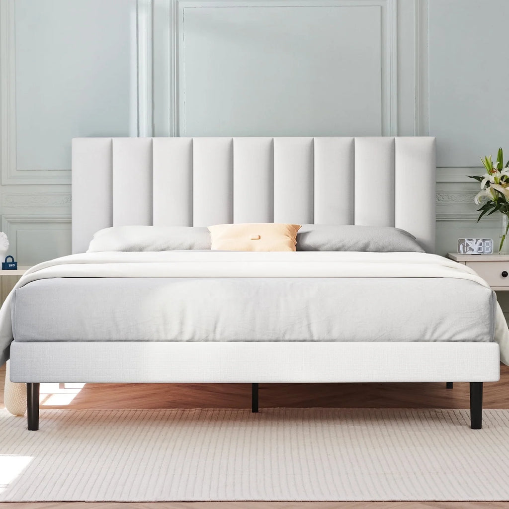 Full Light Gray Upholstered Platform Bed Frame X1491