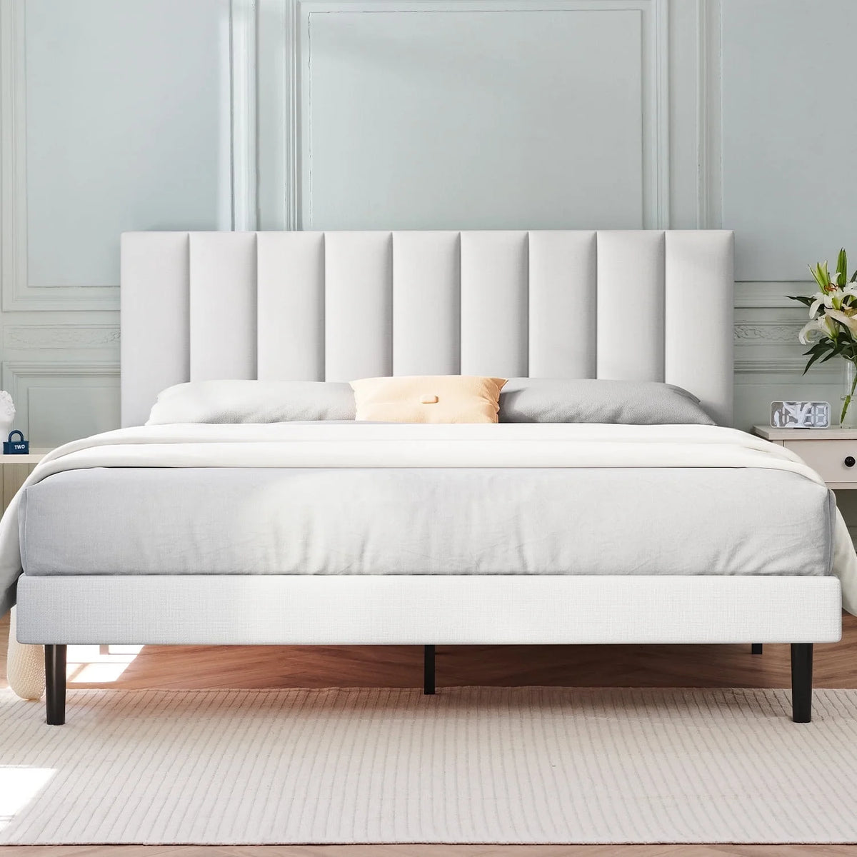 Full Light Gray Upholstered Platform Bed Frame X1491
