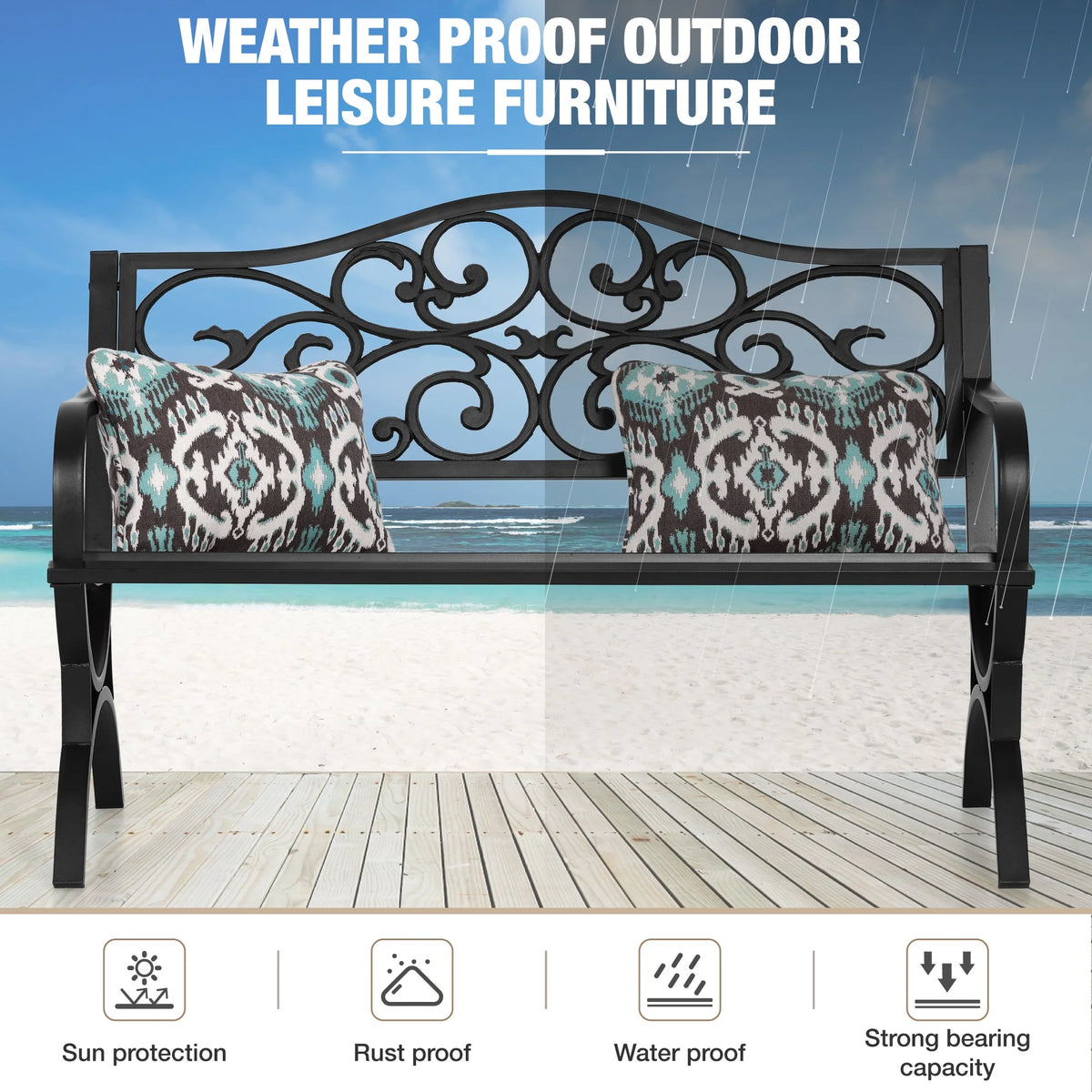 50" Black Patio Garden Bench F651037