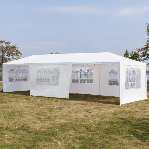 White 10' x 30' Canopy Tent with 7 Removable Sidewalls and Carry Bag P938706