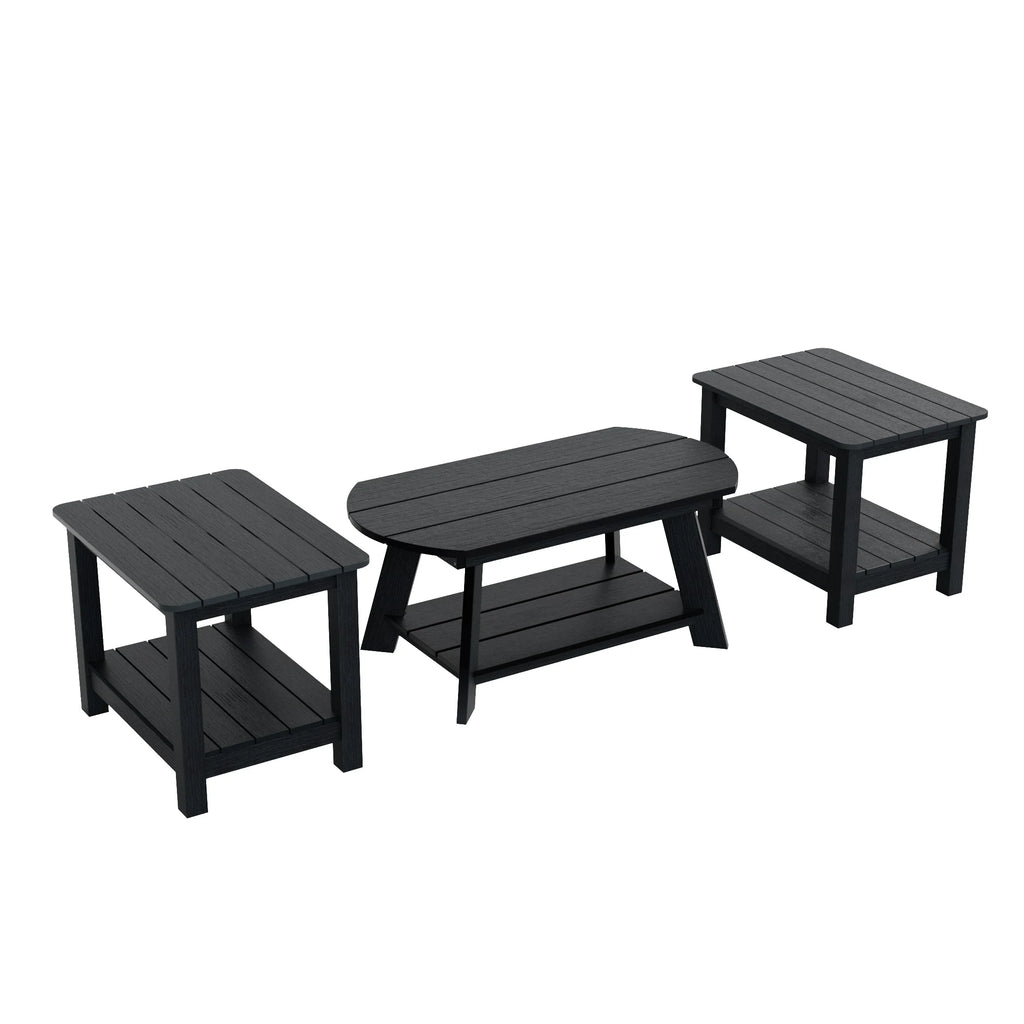 Black 3-Piece Outdoor Coffee Table and Side Table Set A657