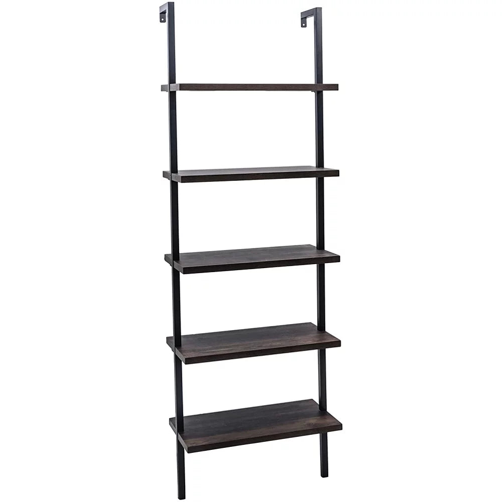5-Shelf Wood Ladder Bookcase with Metal Frame V7233