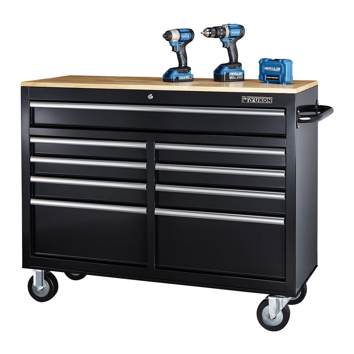 Black 9-Drawer Mobile Storage Cabinet with Solid Wood Top T7446