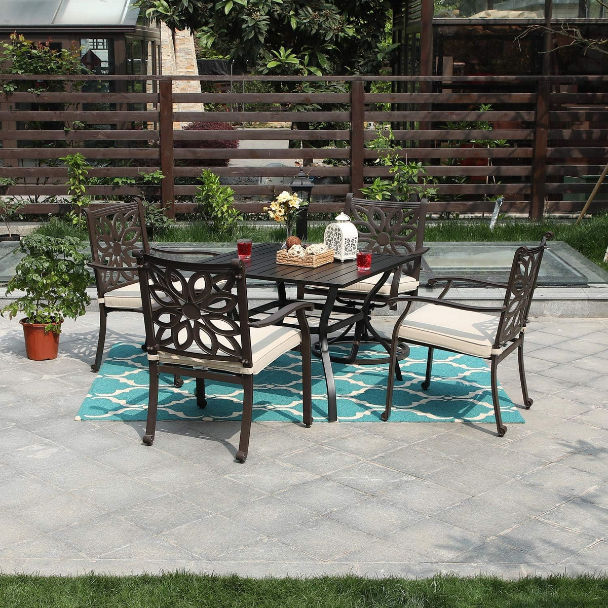 5 Pieces Patio Dining Set with 4 Chairs and 1 Square Table A9445