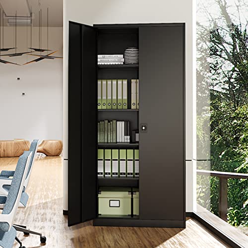 Black Steel Storage Cabinet with Doors and 5 Shelves X994