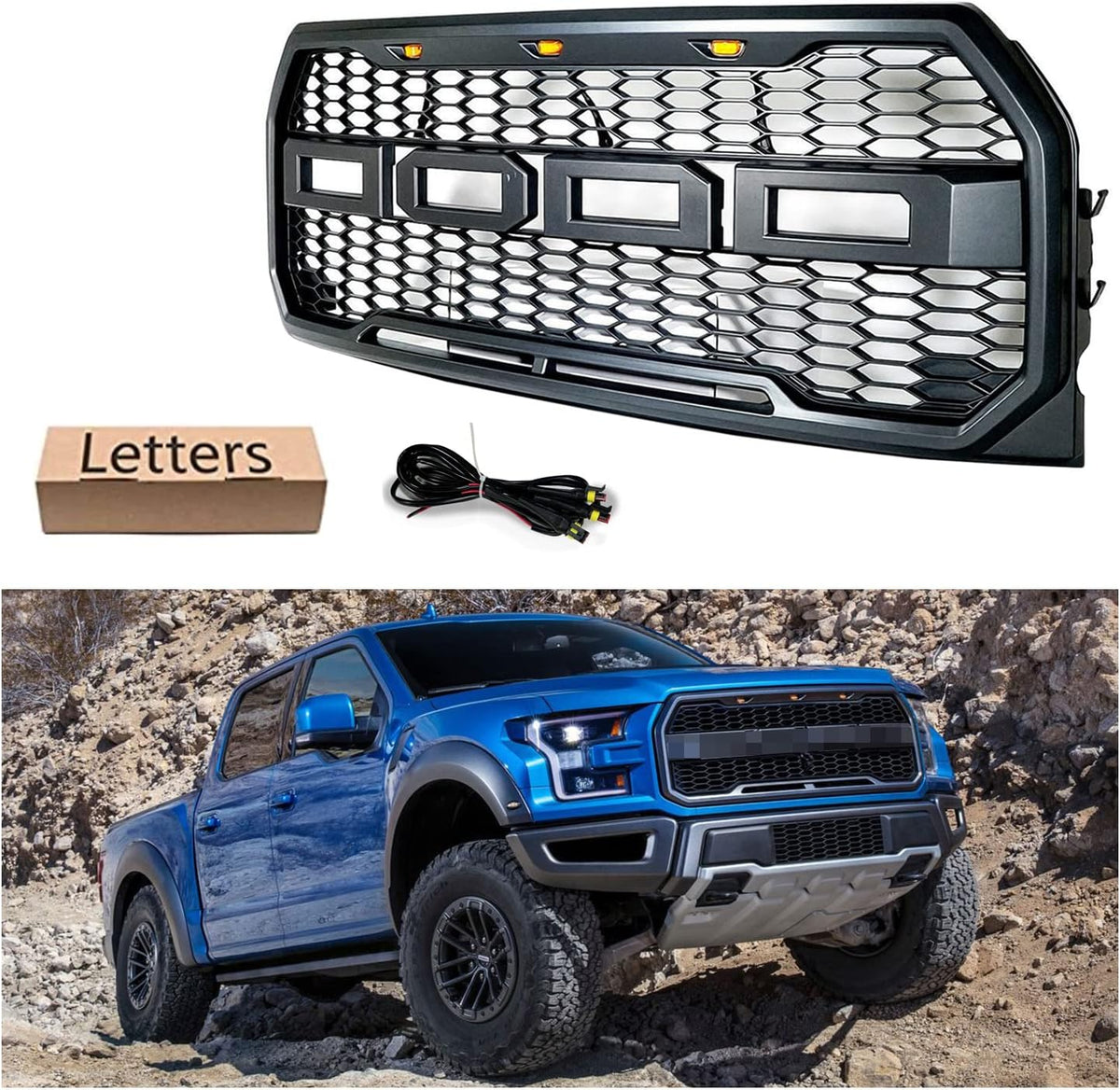 F150 Front Bumper Grille with 3 Amber LED Lights A54490