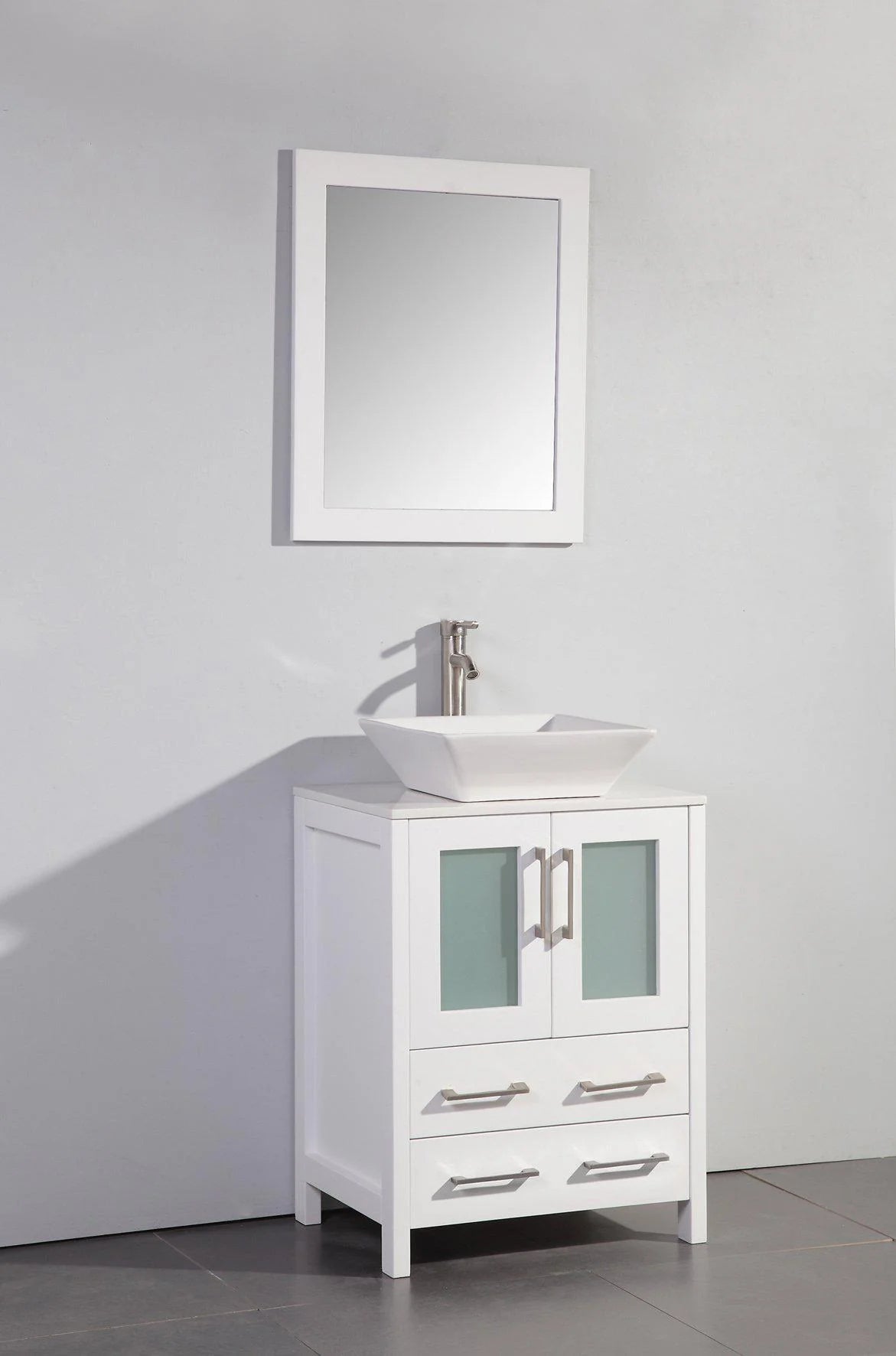 24 in. Single Sink Vanity Cabinet with Ceramic Vessel Sink & Mirror White G9545