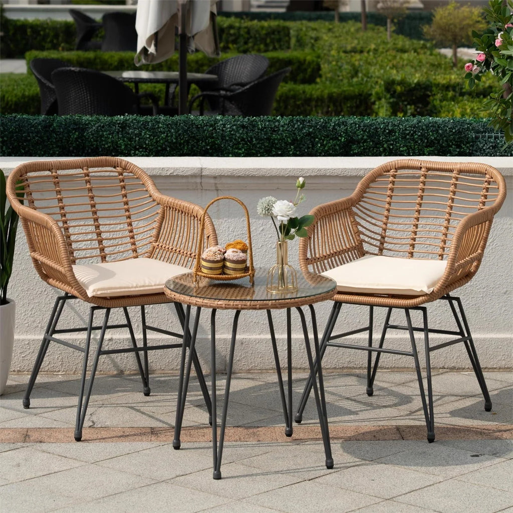 3 Piece PE Rattan Wicker Bistro Set with Cushions G318214