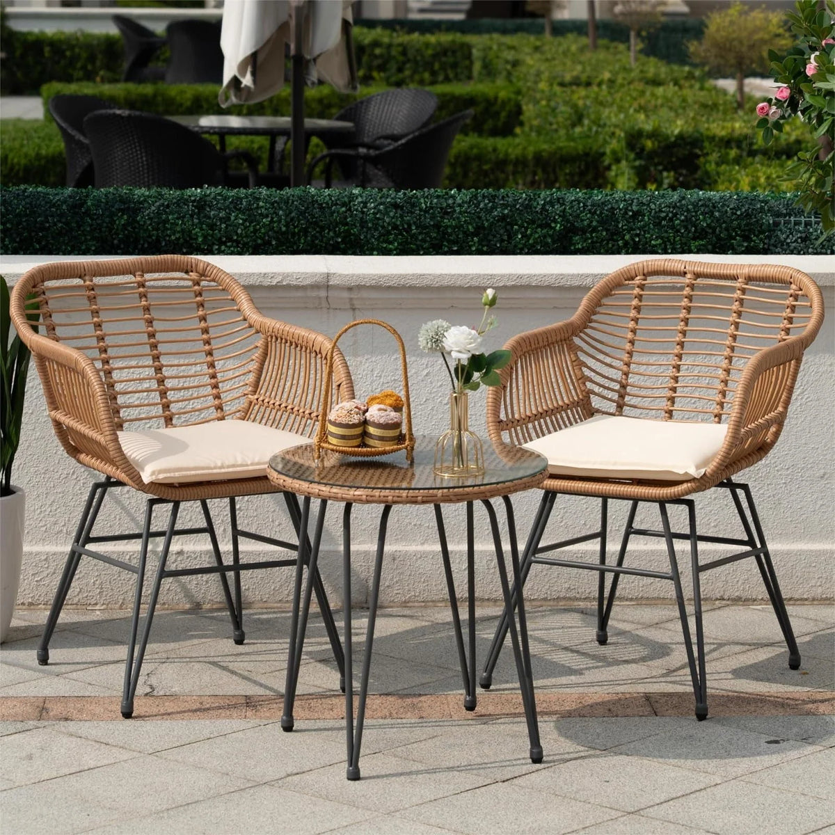 3 Piece PE Rattan Wicker Bistro Set with Cushions G318214