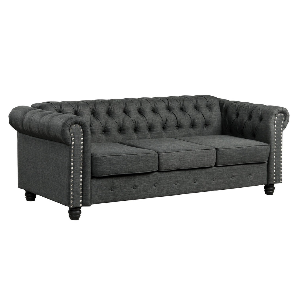 Grey Linen Chesterfield Sofa with Nailhead D574736