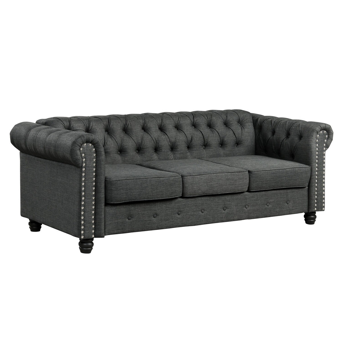 Grey Linen Chesterfield Sofa with Nailhead D574736
