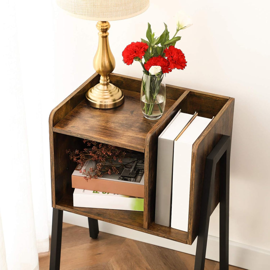 Rustic Brown Stackable End Table with Metal Frame S6655