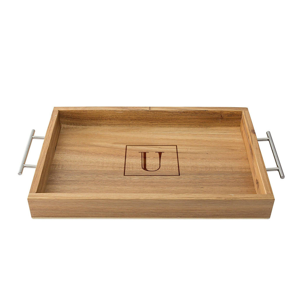 Acacia Tray with Metal Handles V8037