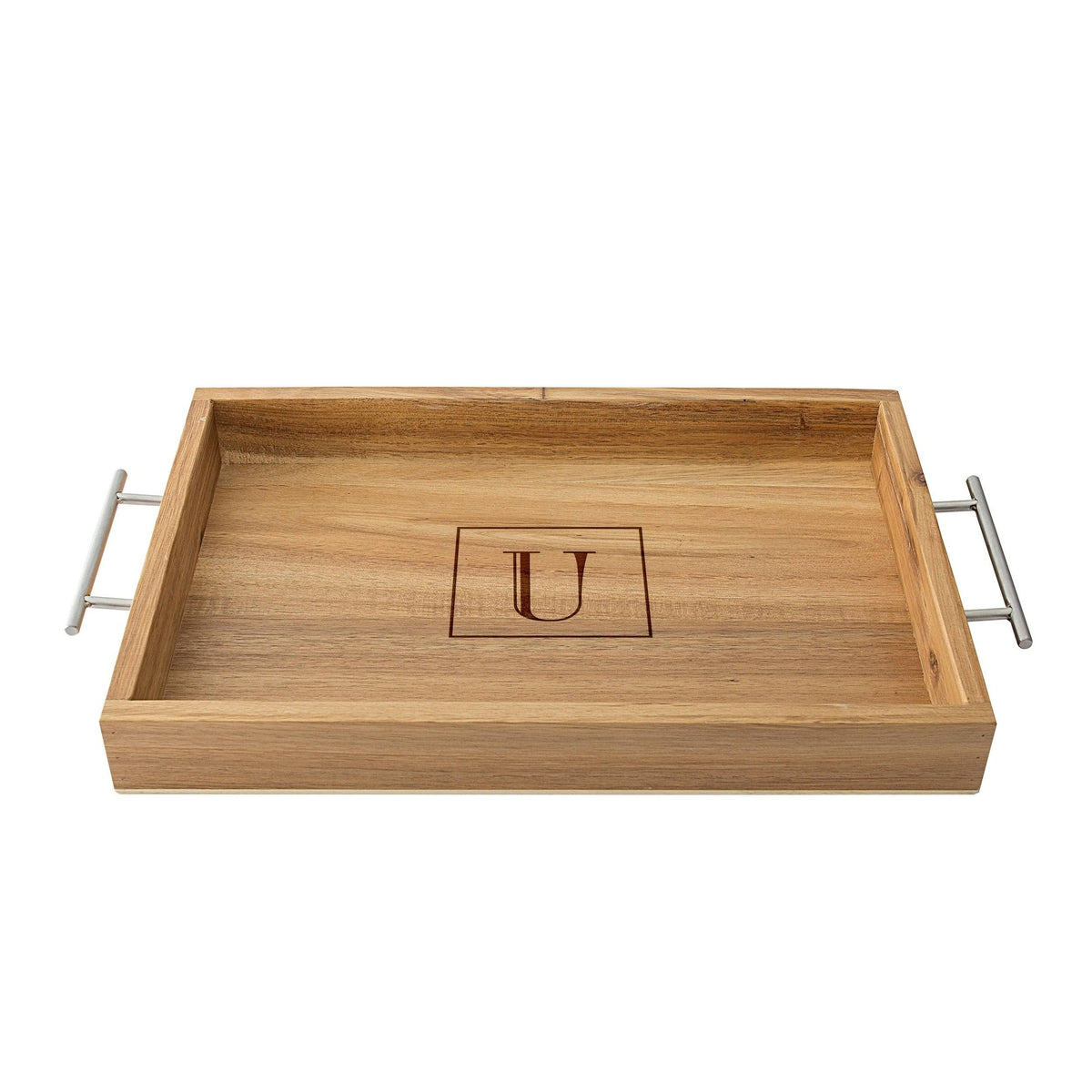Acacia Tray with Metal Handles V8037