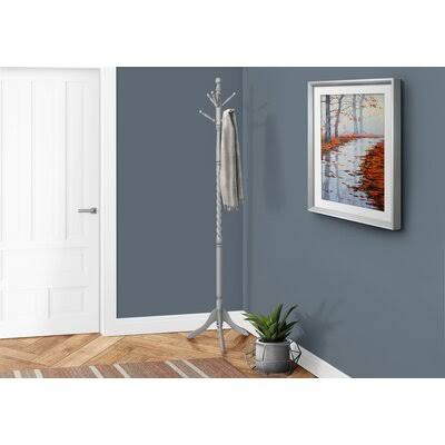 Solid Wood 6 Hook Freestanding Coat Rack in Gray P46981