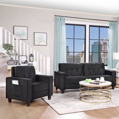 3 Piece Black Velvet Living Room Set F232840