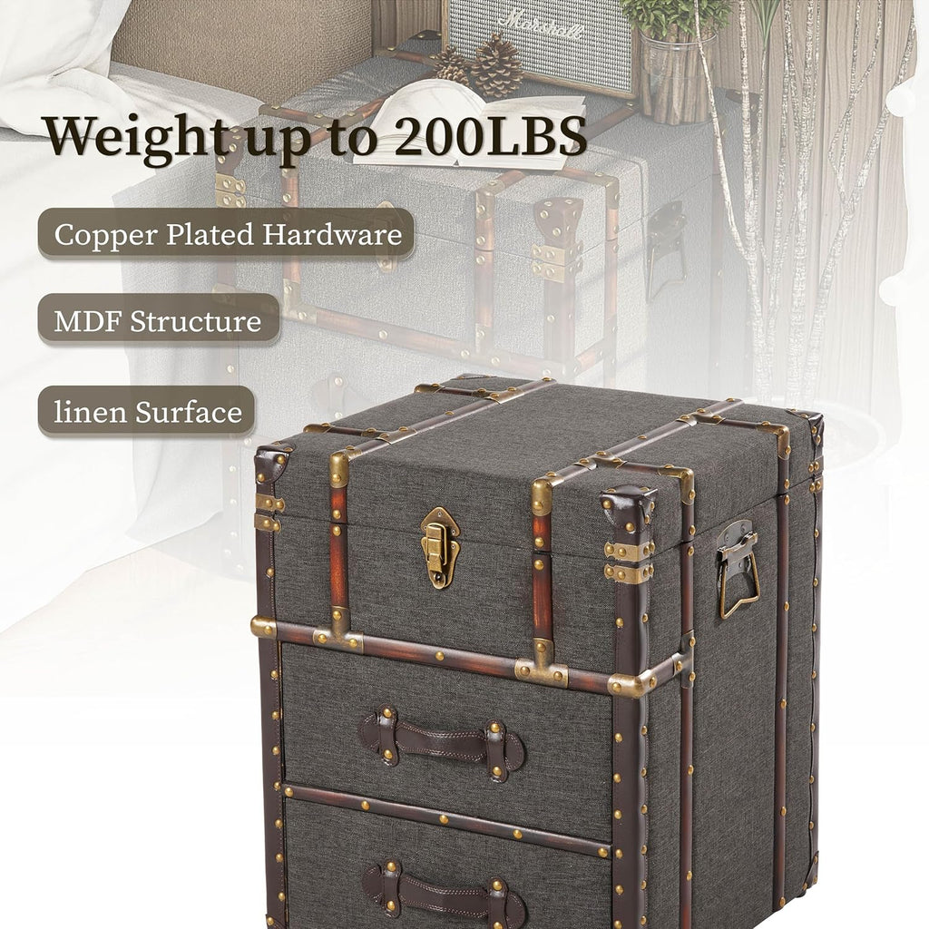 Grey Linen Storage Chest with Hinged Top F90395
