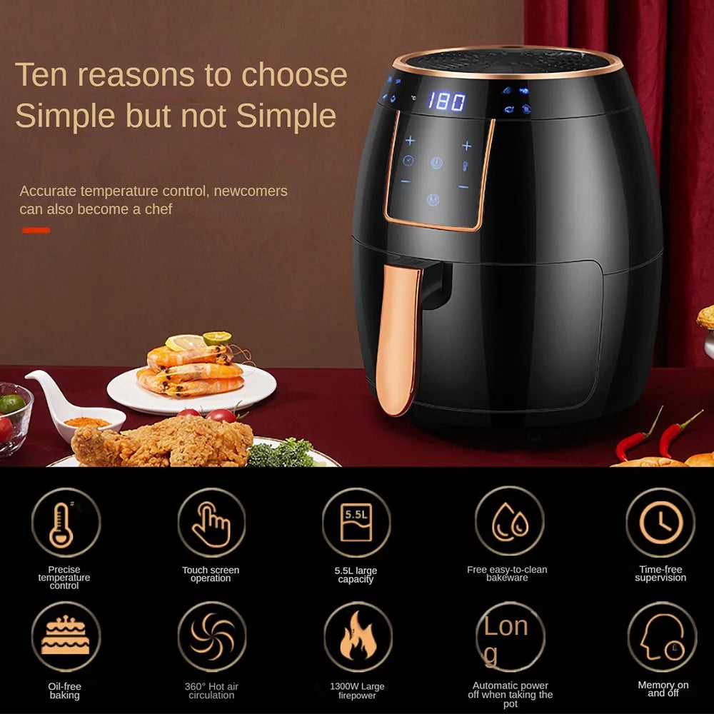5.5L 1300W Touch Screen Electric Air Fryer with Bakeware B9051