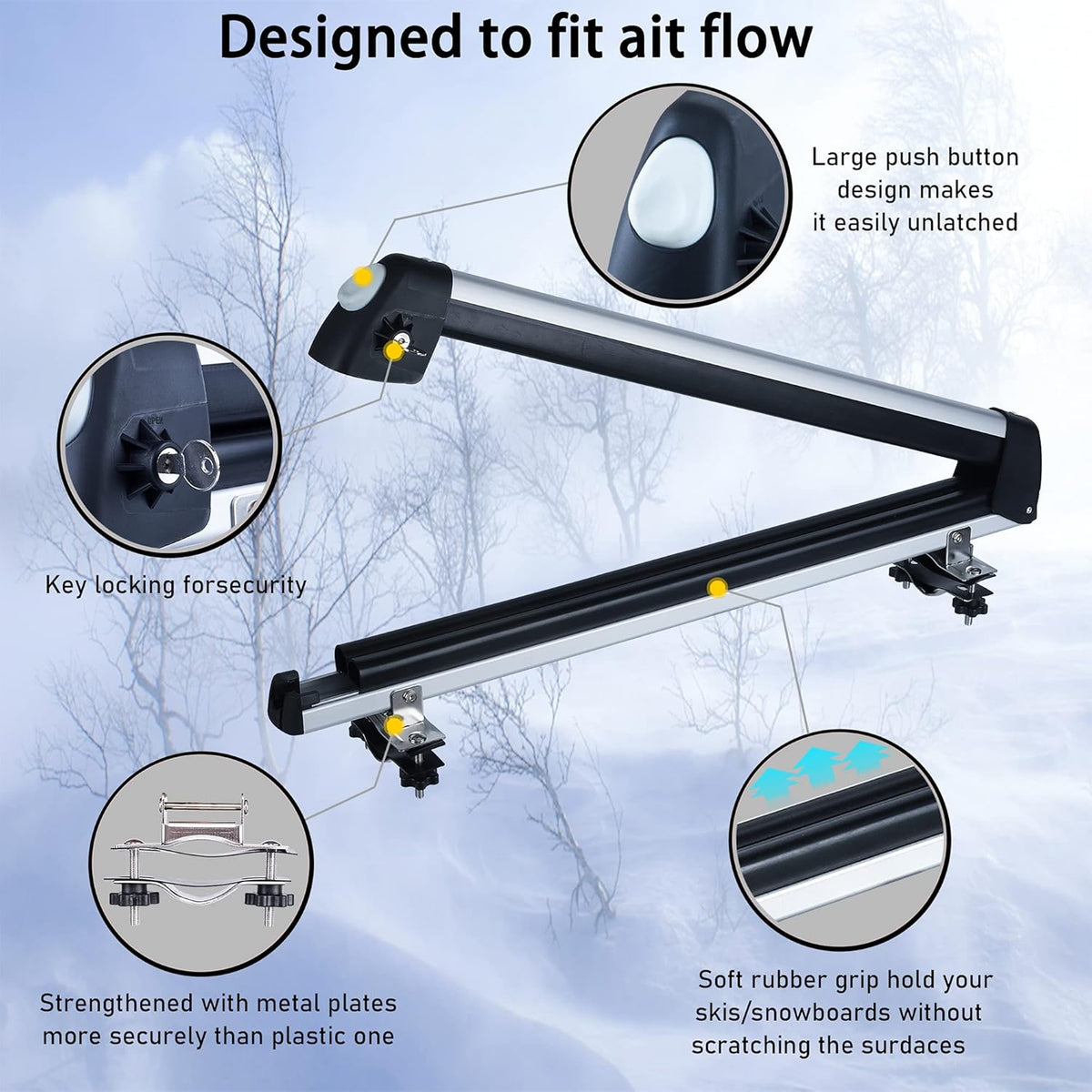 Aluminum Universal Ski Roof Rack for 6 Pairs of Skis or 4 Snowboards N231150