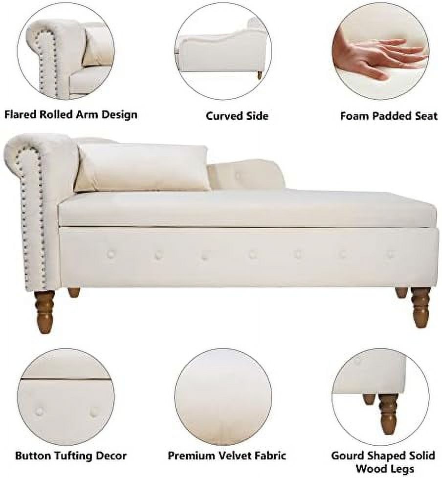 Grey Velvet Tufted Chaise Lounge Chair with Ottoman Bench F3385