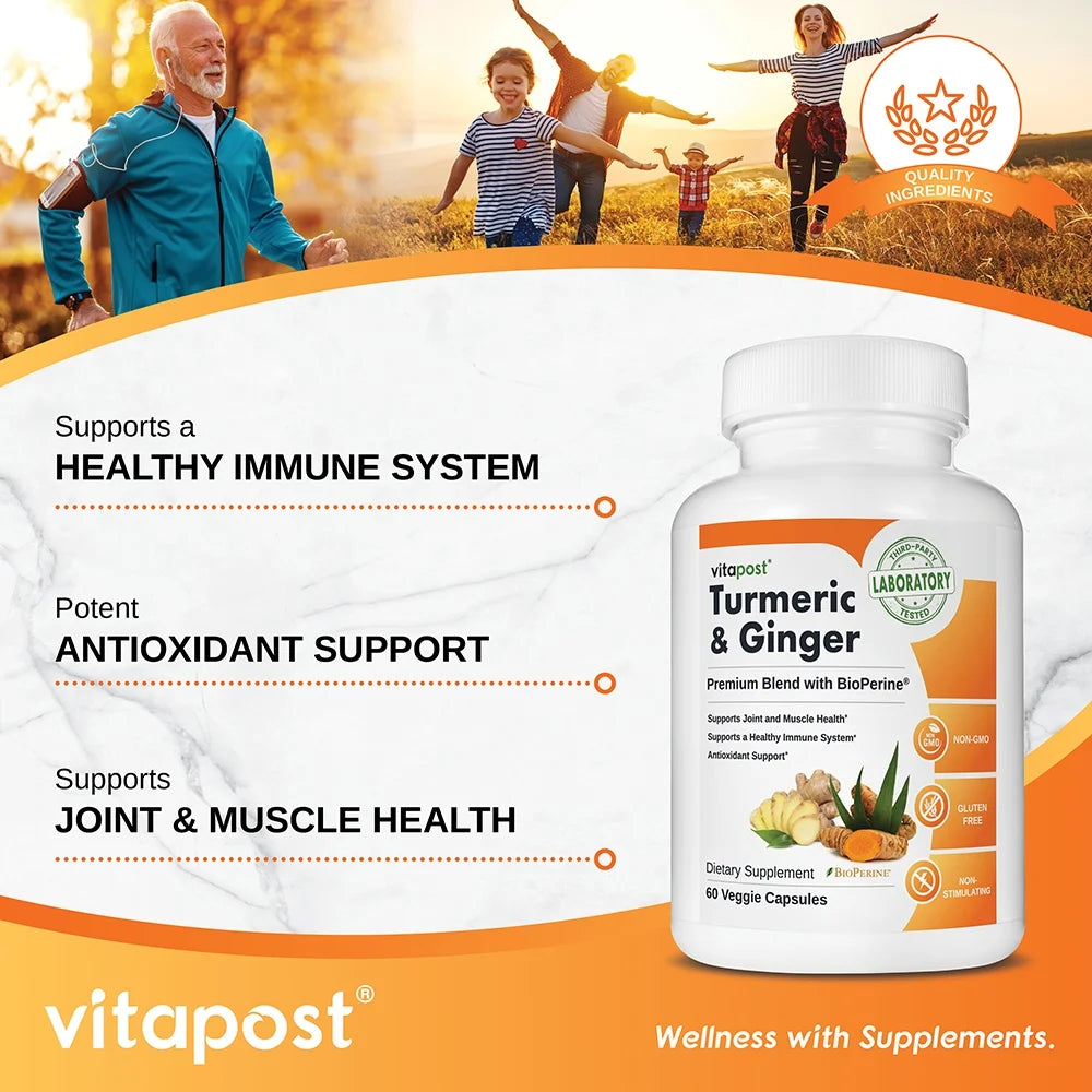Turmeric & Ginger Supplement with BioPerine 60 Capsules V855876