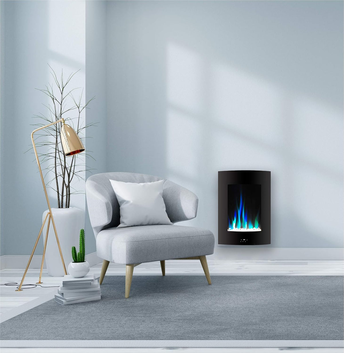 19.5 In. White Vertical Electric Fireplace with Multi-Color Flame C972
