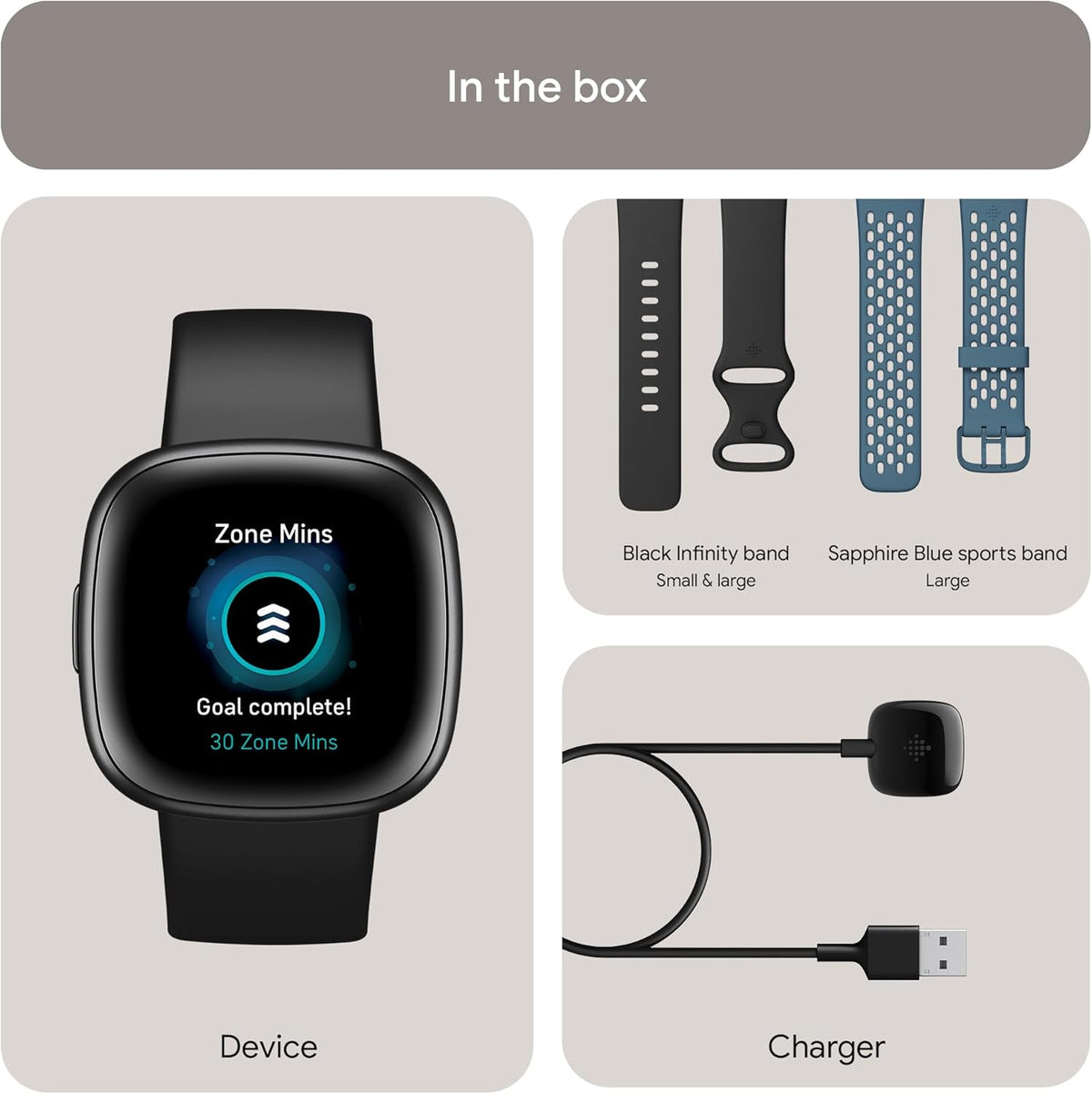 Waterfall Blue/Platinum Fitness Smartwatch with GPS, Heart Rate, One Size U65876
