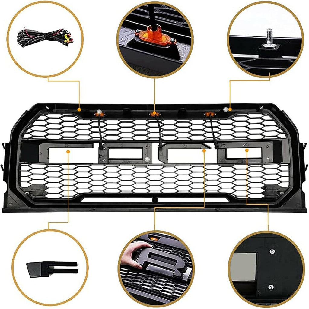 F150 Front Bumper Grille with 3 Amber LED Lights A54490