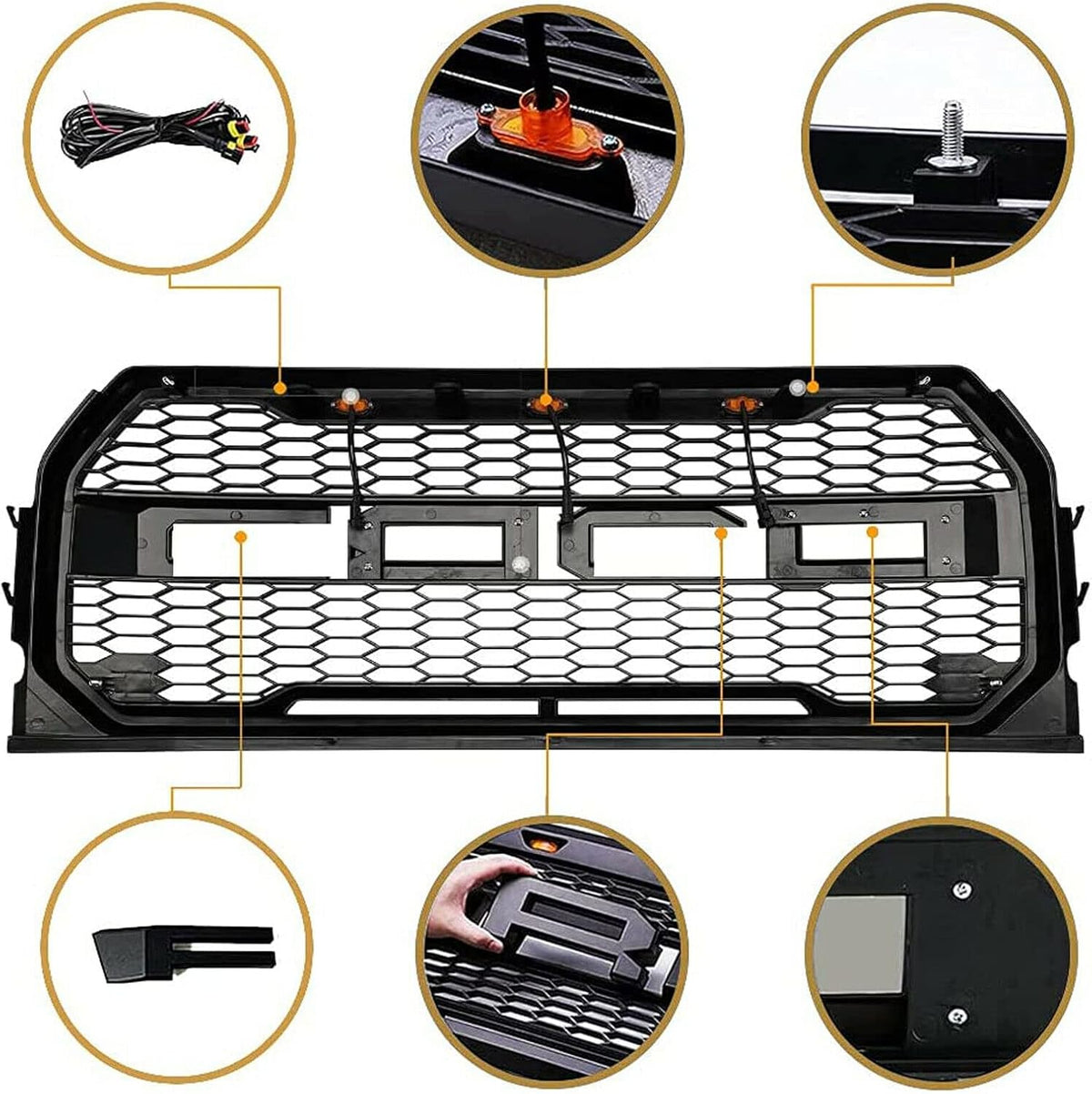 F150 Front Bumper Grille with 3 Amber LED Lights A54490