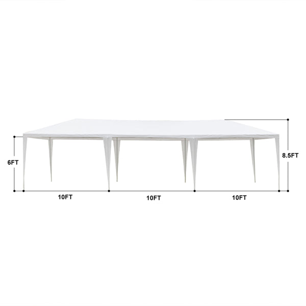 White 10' x 30' Canopy Tent with 7 Removable Sidewalls and Carry Bag P938706