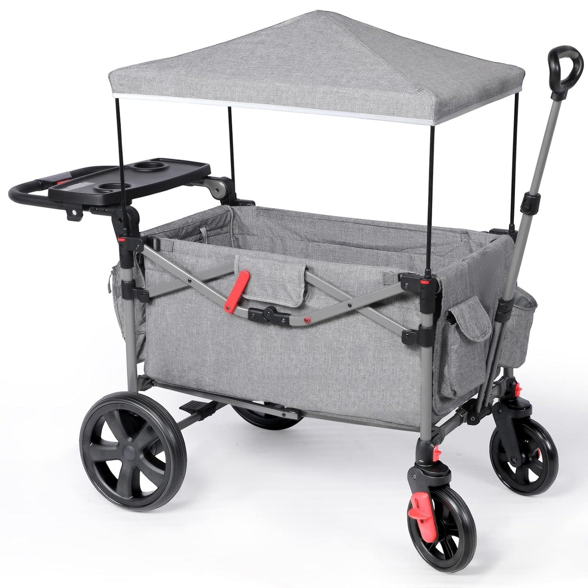 Foldable Wagon with Adjustable Handle Bar, Removable Canopy, 5-Point Harness E458964
