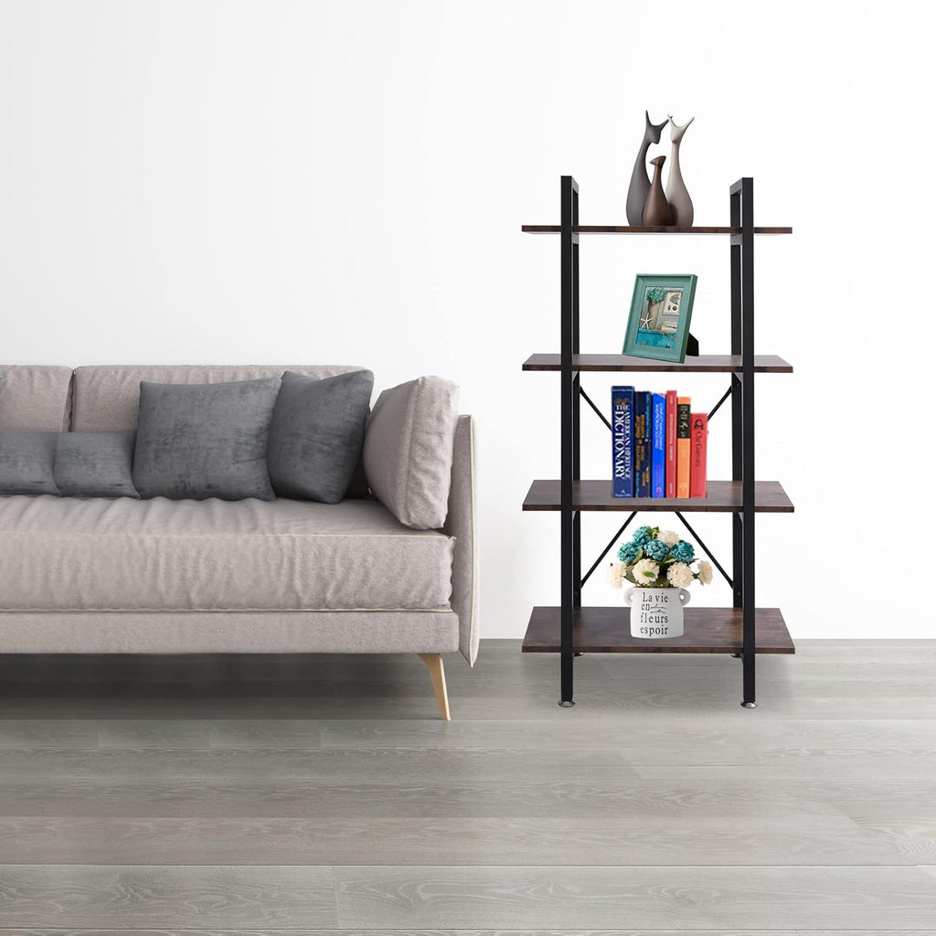 Industrial Bookshelf, 4 Tier Open Shelf Bookcase, Rustic Brown F85779