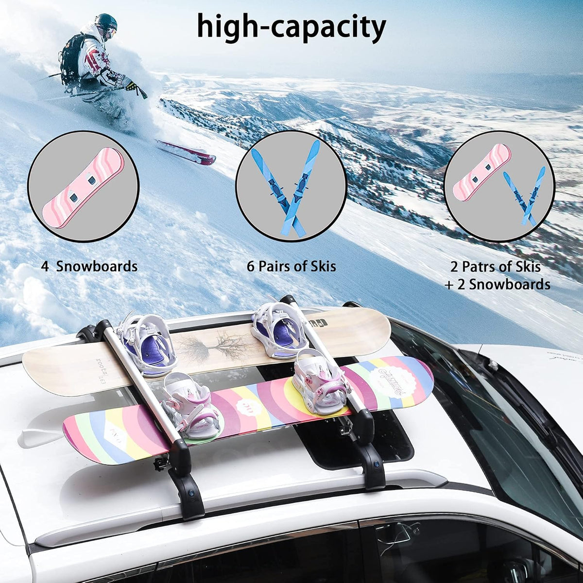 Aluminum Universal Ski Roof Rack for 6 Pairs of Skis or 4 Snowboards N231150