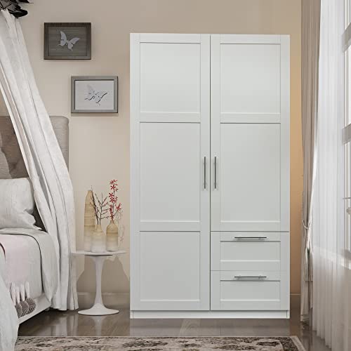 White Tall Kitchen Pantry Cabinet with 2 Doors and 2 Drawers H170553