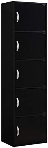5 Shelf 5 Door Black Bookcase J597551