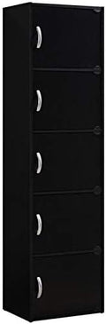 5 Shelf 5 Door Black Bookcase J597551